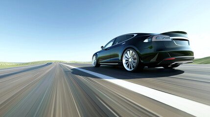 Fototapeta premium a sleek black electric car driving on an open road