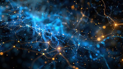 Fototapeta premium Abstract Blue and Gold Network of Light