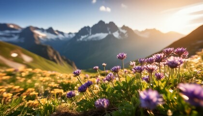 Majestic Peaks and Wild Blooms: A Stunning Rocky Mountain Plateau Scene. Generative AI