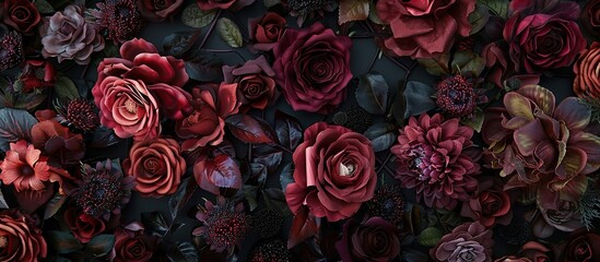 Dark Floral Arrangement with Burgundy Roses