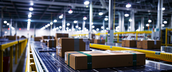 Fototapeta premium closeup of Solar panels being packaged and labeled for delivery in a zero carbon emission manufacturing plant interior of a modern factory 