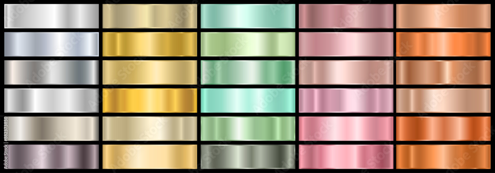 Poster a set of colored gradients on a black background. metallic gradient effects for the design of text a