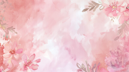 Fototapeta premium Elegant Wedding Card with Pink Watercolor Background and Floral Borders