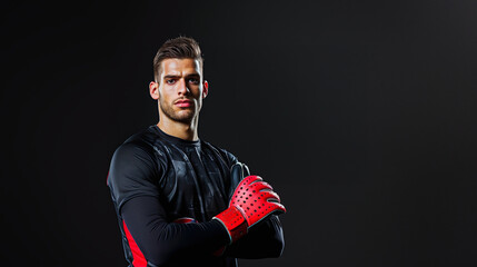 Studio portrait of a soccer goalkeeper on black background