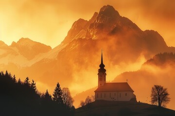 Fototapeta premium Sunrise over Church in the Alps
