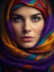 Naklejka premium A beautiful woman with a scarf draped over her face