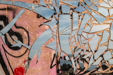 Detail of graffiti and mirror mosaic, Spain