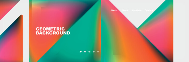 Colorful fluid gradient triangles and squares web site template. Vector Illustration For Wallpaper, Banner, Background, Card, Book Illustration, landing page