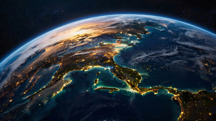 A breathtaking image of Earth seen from space, surrounded by intricate light lines