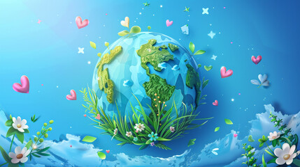 Cartoon Earth with Hearts. Generative AI