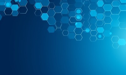 Blue background with a hexagon outline vector illustration. Digital technology and science concept, blue color, flat design, simple geometric shapes, abstract style, without any text or letters