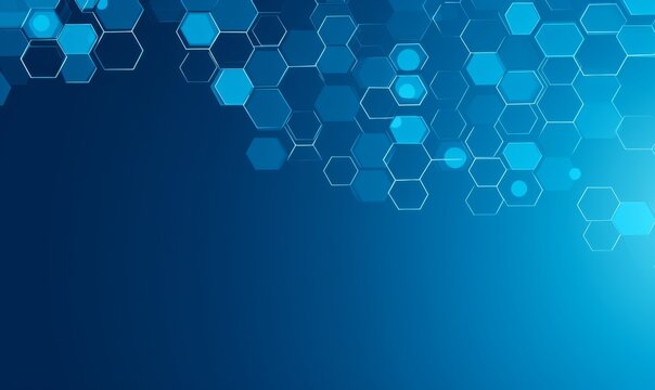 Blue background with a hexagon outline vector illustration. Digital technology and science concept, blue color, flat design, simple geometric shapes, abstract style, without any text or letters