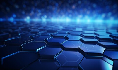 Fototapeta premium Blue background with a hexagon outline vector illustration. Digital technology and science concept, blue color, flat design, simple geometric shapes, abstract style, without any text or letters