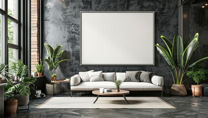 Modern Loft Interior with Blank Canvas