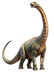 Obraz premium The Dinosaur Diplodocus Looks into the Frame Depicted in Full Height on a Transparent Background