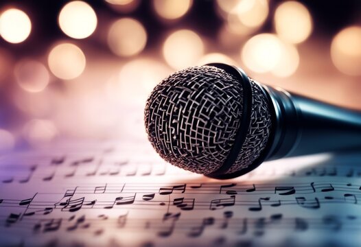 bokeh background microphone ets notes beautiful music lights glowing sound note graphic light concert abstract entertainment art modern musical illustration