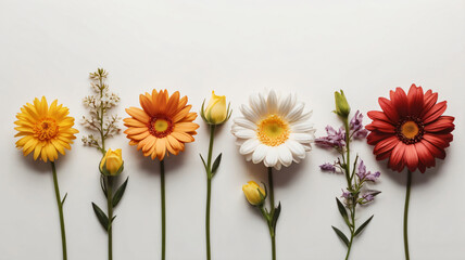 Fototapeta premium Meadow flower creative pattern. Design element. Springtime and summer concept. Top view, flat lay 