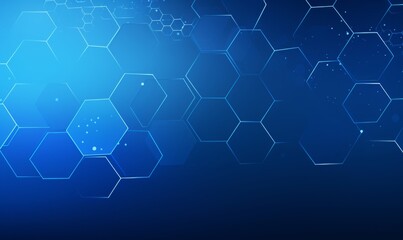 Blue background with a hexagon outline vector illustration. Digital technology and science concept, blue color, flat design, simple geometric shapes, abstract style, without any text or letters