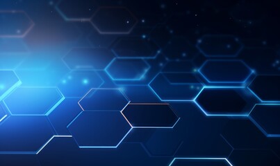 Blue background with a hexagon outline vector illustration. Digital technology and science concept, blue color, flat design, simple geometric shapes, abstract style, without any text or letters