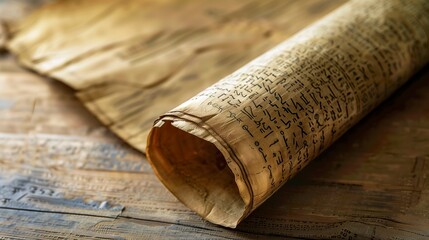An unrolled ancient parchment reveals meticulously inscribed Babylonian writing. Parchment with cuneiform characters, engraved in precise lines, tell stories and records.