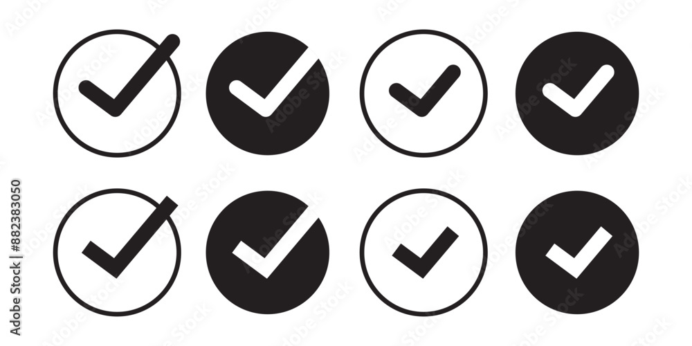 Poster set of checkmark icons inside a circle isolated on a white background. black check mark icon. tick a