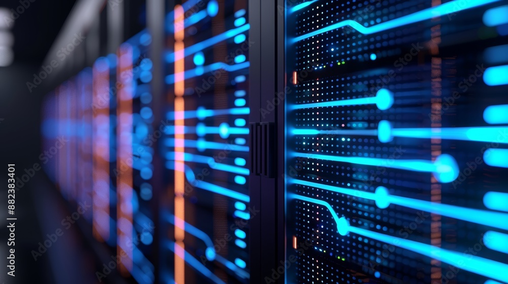 Aufkleber 3d illustration of interconnected databases and server racks