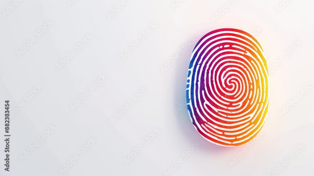 Poster a colorful fingerprint pattern with various hues on a white background, in an abstract design