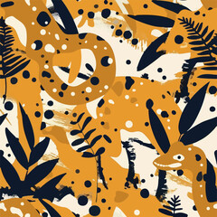 Obraz premium Seamless patterns featuring dinosaurs in various styles, from Cambrian to Jurassic periods. Designs include striped, camouflaged, and playful motifs. Ideal for textiles, wallpapers, and creative proje
