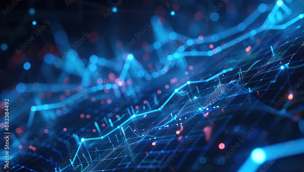 Poster abstract data visualization with blue lines and glowing dots