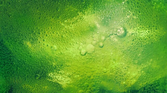 Lime Soda Fizzing With Ice Extreme Closeup