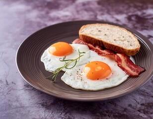  Eggs with Bacon and toasted bread, a classic and delicious breakfast