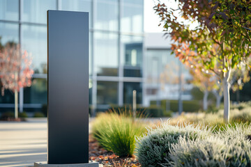 Blank Vertical Black Metal office park monument sign for branding
