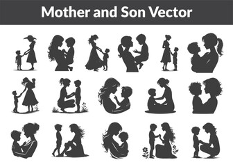 happy mother and child silhouette vector