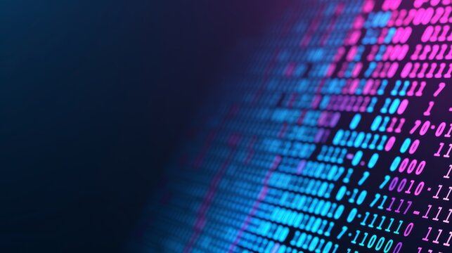 Abstract binary code pattern in blue and pink hues