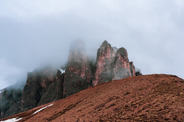 Morning mist in the Dolomites in South Tyrol, Italy.