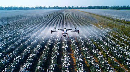 Drone spraying cotton fields use of AI and modern technology in agriculture 
