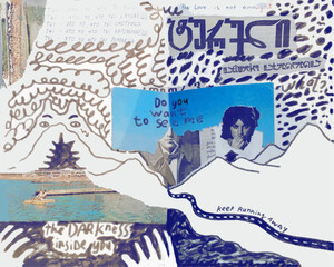 abstract art collage from newspapers and magazines with drawings and text. for print, backgrounds, illustrations, wrapping paper, postcards, design, book, poster