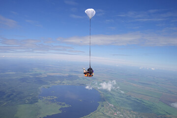 A girl skydiving with an instructor