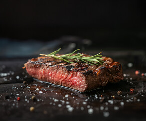 Juicy grilled steak photo with black background generative ai