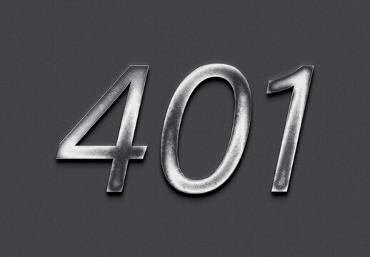 Chrome metal 3D number design of 401 on grey background.