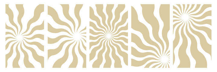 Fototapeta premium Groovy retro abstract sun backgrounds with vintage grainy texture on transparent background. Sun groovy vertical design elements set. Groovy sunburst. Matisse sun background. Various sun burst hippie