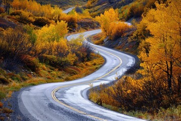 Fototapeta premium Serpentine Road Through Autumnal Forest