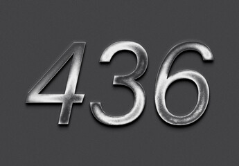 Chrome metal 3D number design of 436 on grey background.