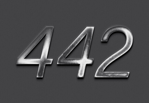 Chrome metal 3D number design of 442 on grey background.
