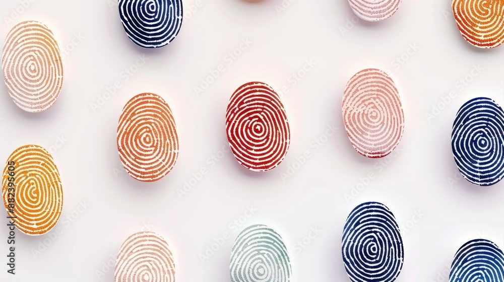 Poster digital art of multicolored fingerprints in an abstract pattern on a white background, high-resoluti