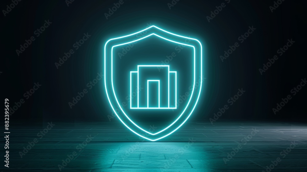 Poster digital security shield hologram surrounding a virtual building