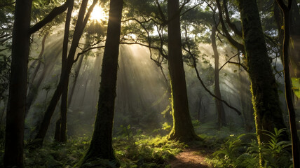 Fototapeta premium morning in the forest, ai generated