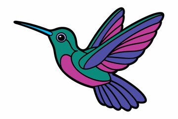 Pink Hummingbird Vector Illustration with Long Beak on White Background