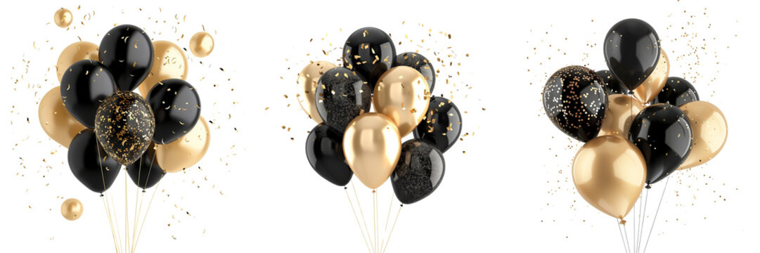 Fototapeta Set of black and gold party balloons isolated on transparent background