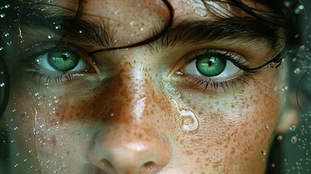 portrait of a young man teenger with intense green eyes